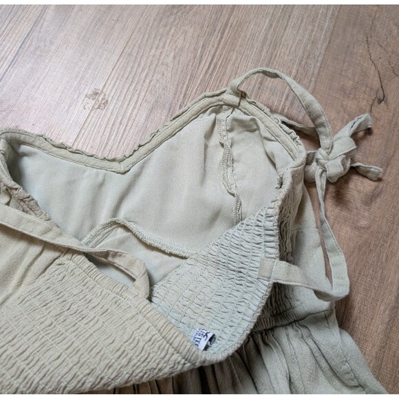 Hollister Size S Y2K Sundress Smocked Linen Blend Tie Straps Ruffle Boho Cottage - Picture 9 of 12
